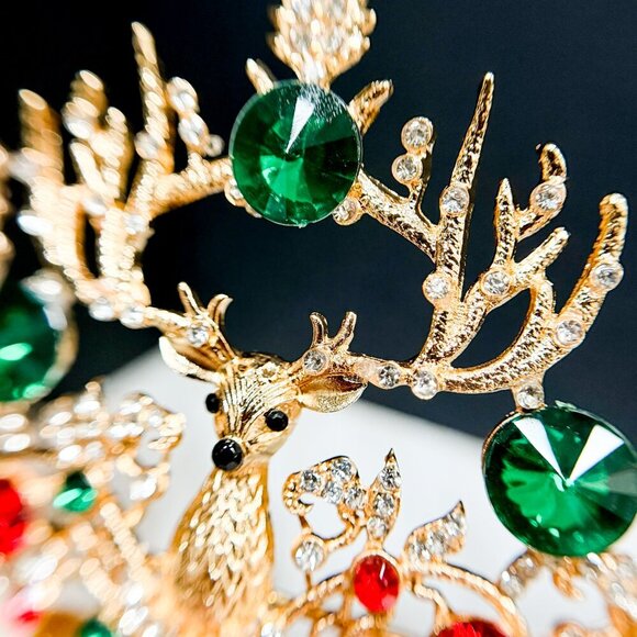 Christmas Gold Crown, Reindeer Crystal Tiara, Christmas Party, Xmas Tree Topper - Picture 9 of 9